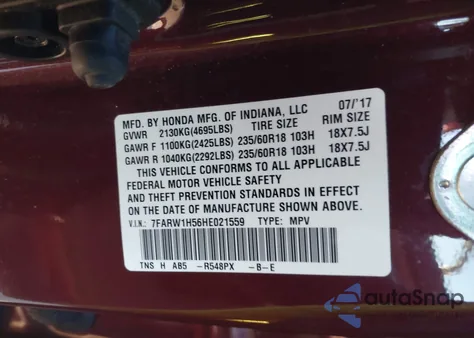 2017 Honda Cr-V Ex из США, поврежденный, VIN 7FARW1H56HE021559